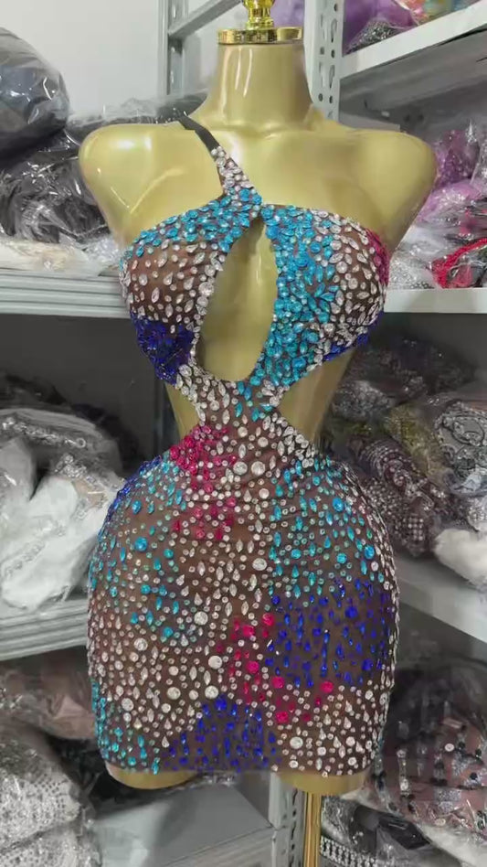 Scarlet Rhinestone Colorful Dress